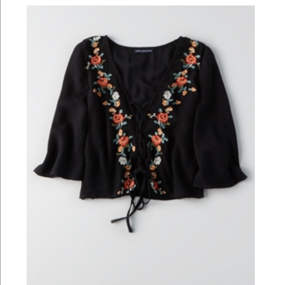American eagle embroidered bell sleeve top